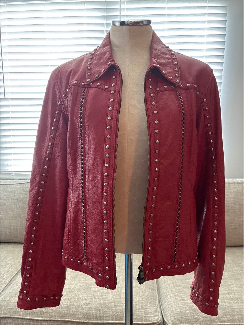 Vintage Cripple Creek Red Leather Western Biker Jacket